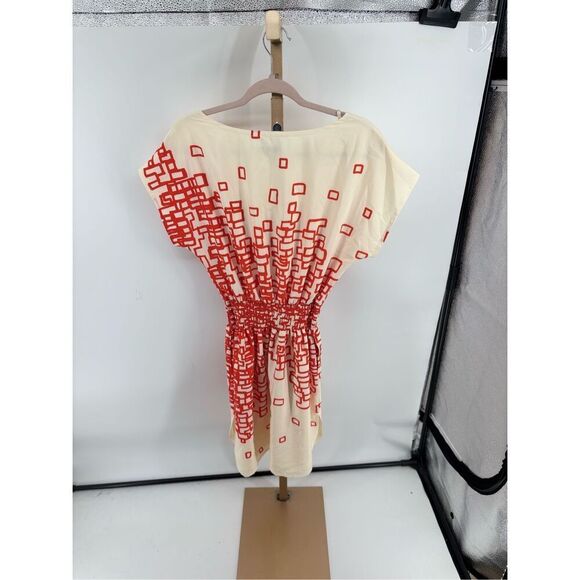 Eliza J Orange White Print Short Sleeve Dress Size 6 Pockets - Picture 6 of 9